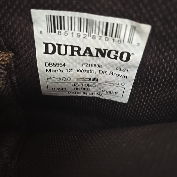 Durango Men's Patriotic Square Toe Western Boots DB5554 Brown Size 10EE - Picture 5 of 7